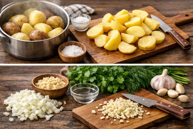 Картофель по-грузински с чесноком и зеленью