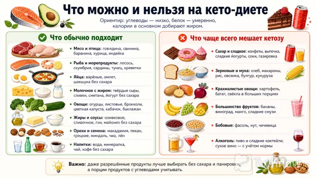 Инфографика что можно и нельзя на кето-диете