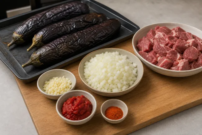 Али-назик кебаб с мясом и йогуртовыми баклажанами