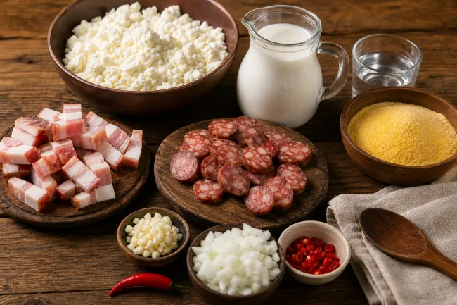 Фрига по‑закарпатски: брынза, сало, колбаски
