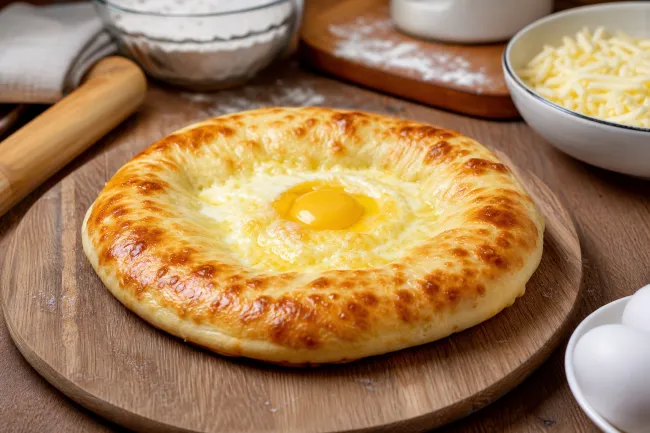 Гурийский хачапури с сыром и яйцом