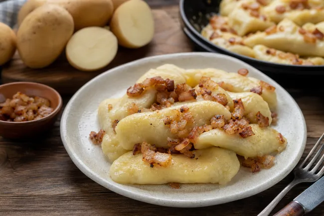 Мягкие картофельные палюшки со шкварками