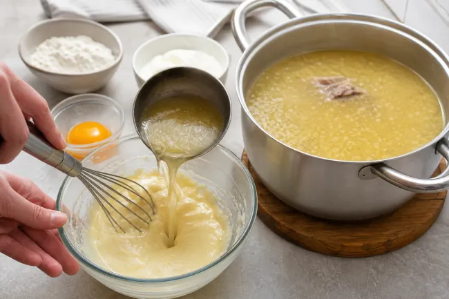 Дюгюн чорбасы с бараниной, йогуртом и яйцом