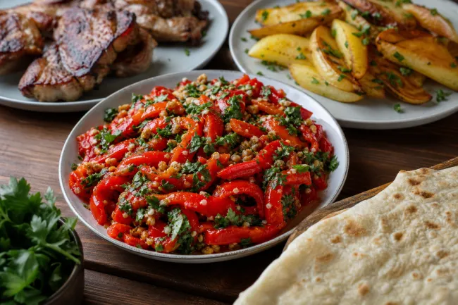 Салат по-грузински с перцем, орехами и кинзой