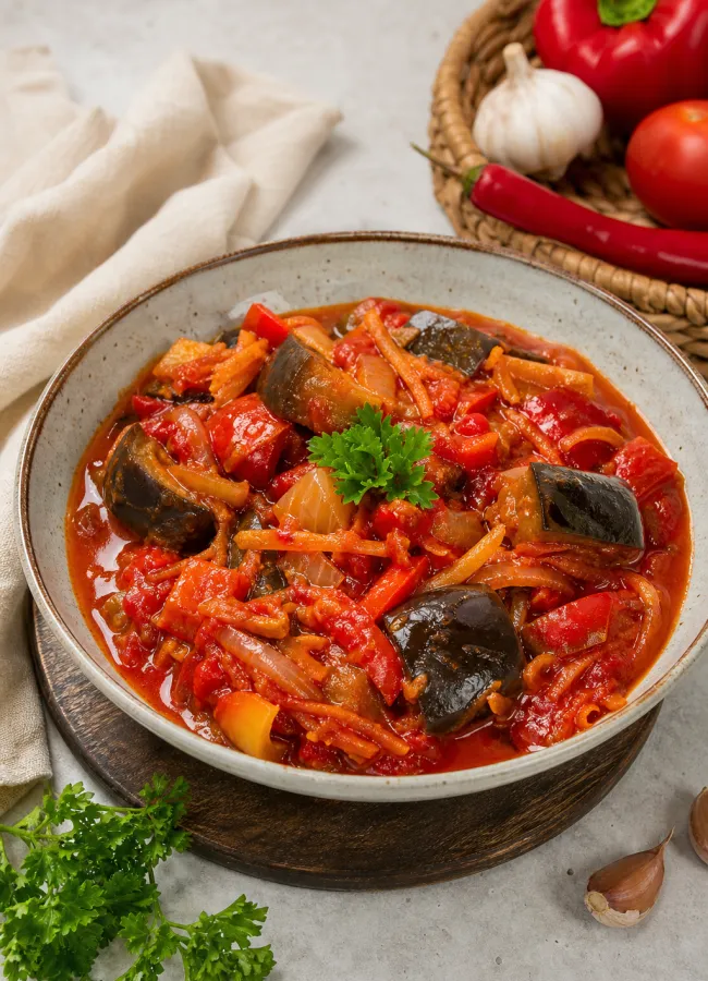 Баклажаны по-херсонски с помидорами и перцем