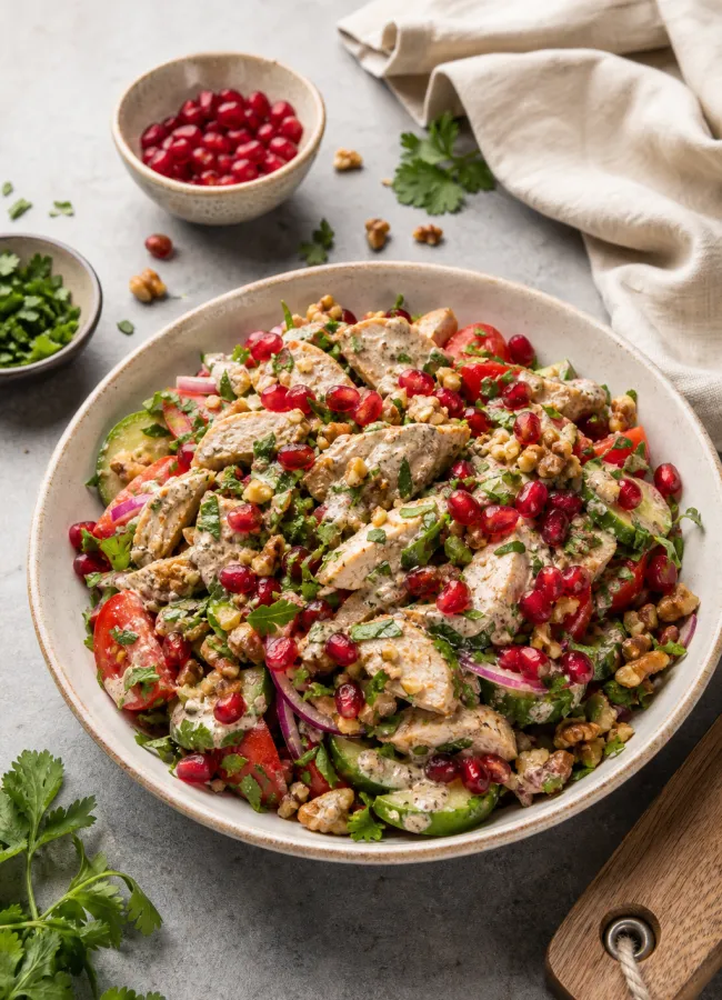 Грузинский салат: курица, гранат, ореховая заправка