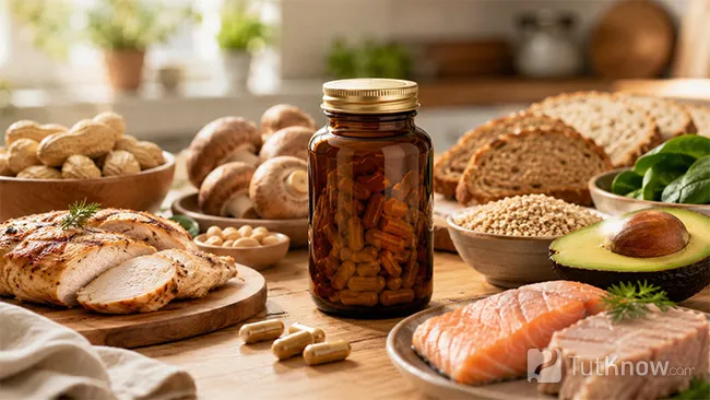 Приём витамина B3 и продукты с ниацином