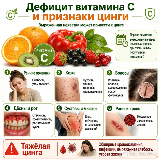 Дефицит витамина C и основные признаки цинги