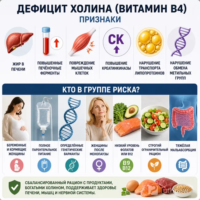 Признаки дефицита холина и группы риска