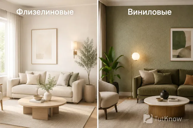 Флизелиновые и виниловые обои в интерьере