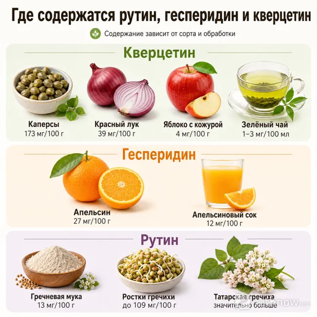 Источники рутина, гесперидина и кверцетина