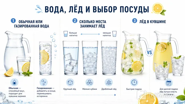 Вода, лёд и посуда для лимонада