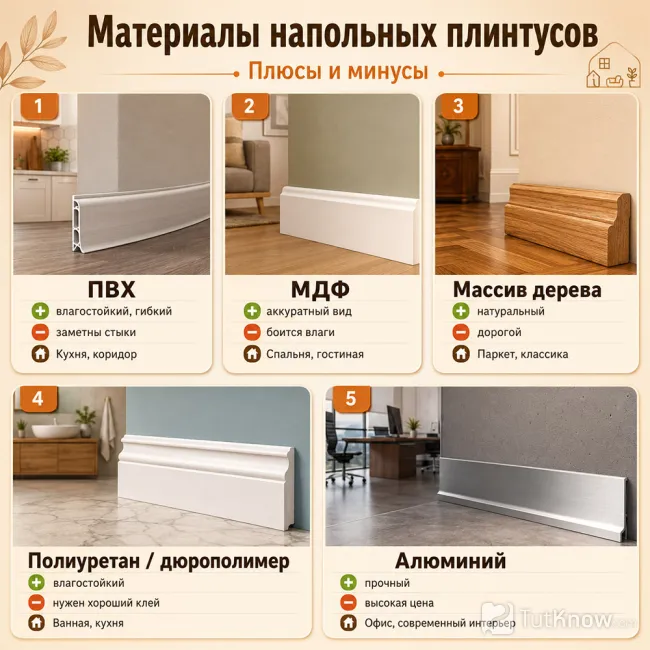 Материалы напольных плинтусов: плюсы и минусы