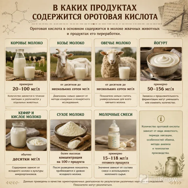 Оротовая кислота в молочных продуктах