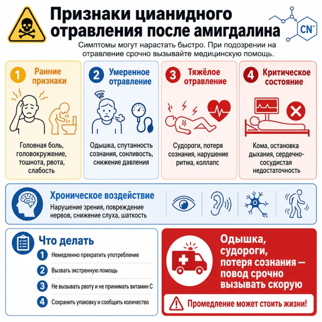 Признаки цианидного отравления после амигдалина и первая помощь