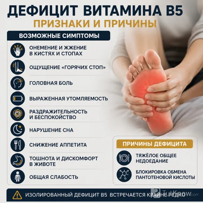 Признаки и причины дефицита витамина В5