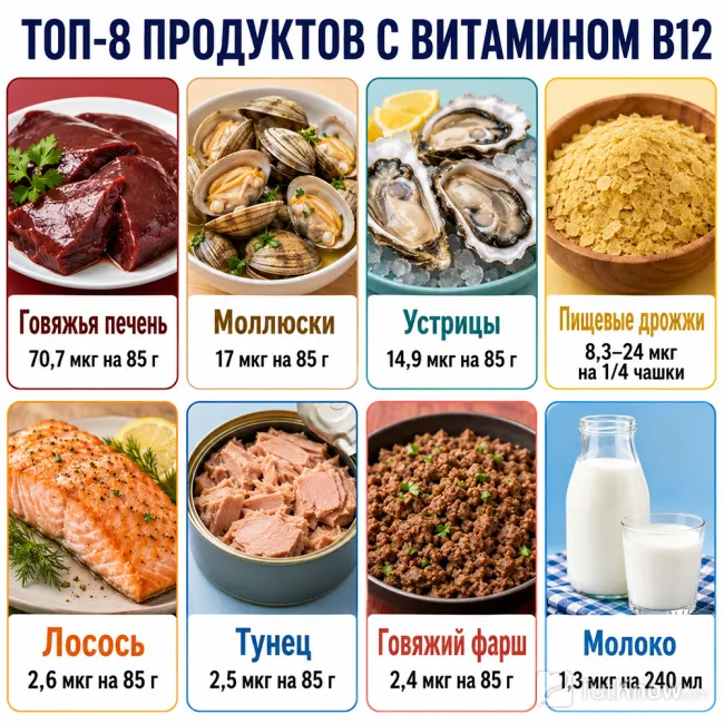 Продукты с высоким содержанием витамина B12