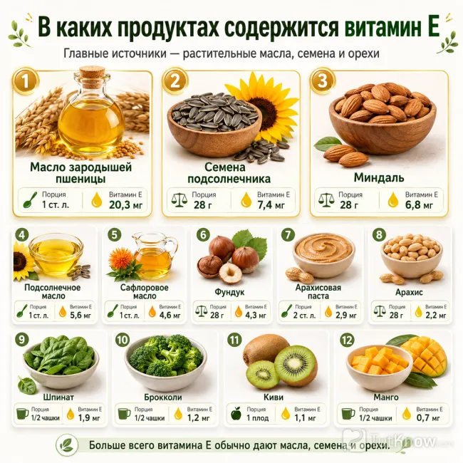 Продукты с высоким содержанием витамина E