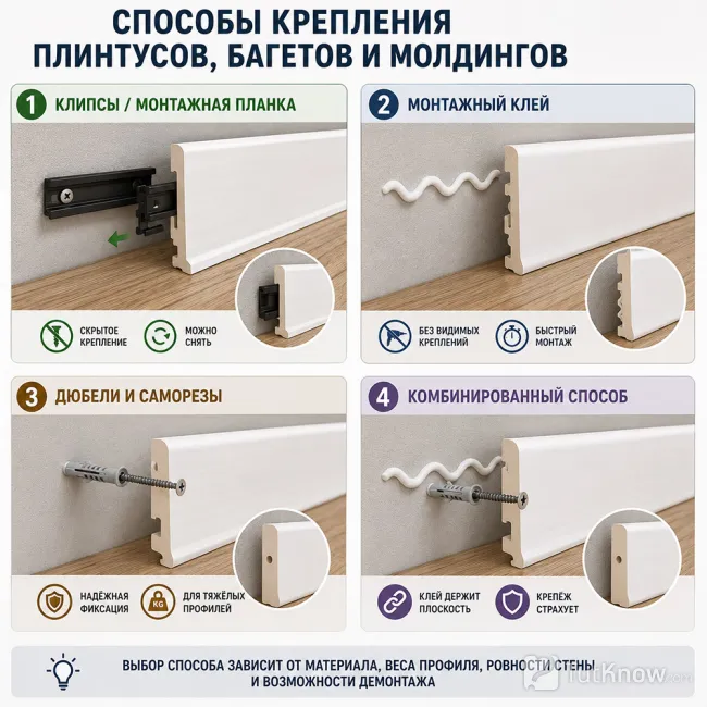 Способы крепления плинтусов, багетов и молдингов