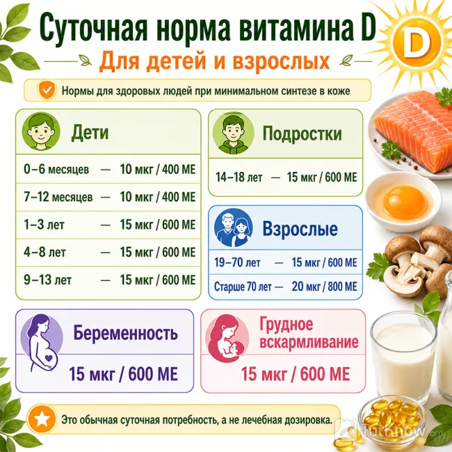 Суточная норма витамина D - инфографика