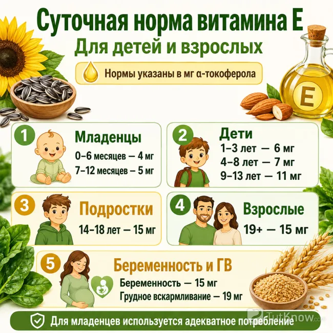 Суточная норма витамина E для детей и взрослых