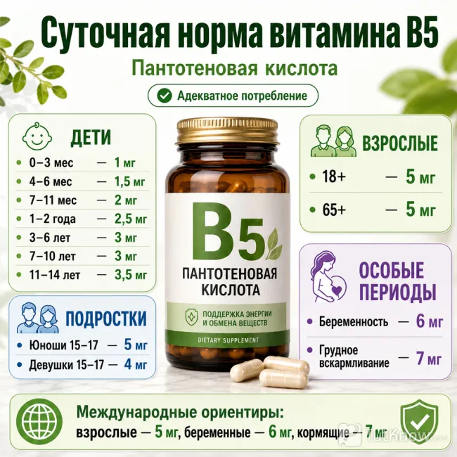 Суточная норма витамина В5 по возрасту