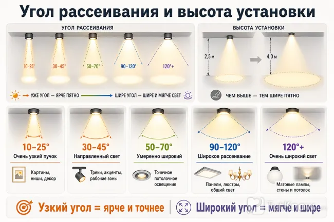 Схема углов рассеивания света