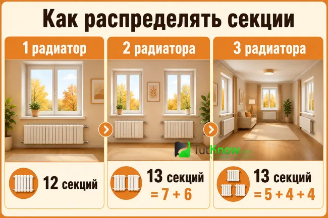 Варианты распределения секций между радиаторами