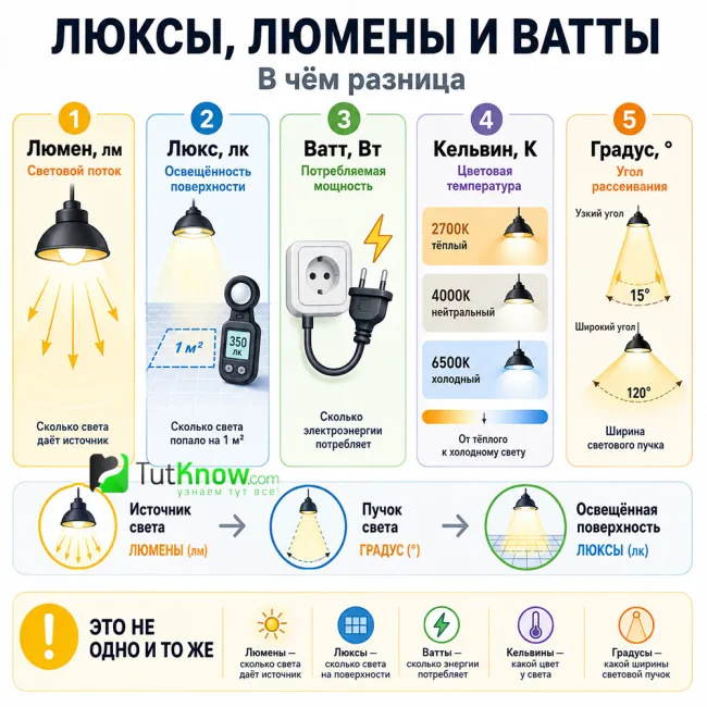 Что такое люксы, люмены, ватты и кельвины в освещении