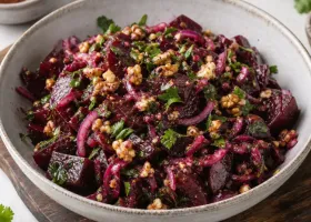 Салат с печёной свеклой, ткемали и грецкими орехами по-грузински
